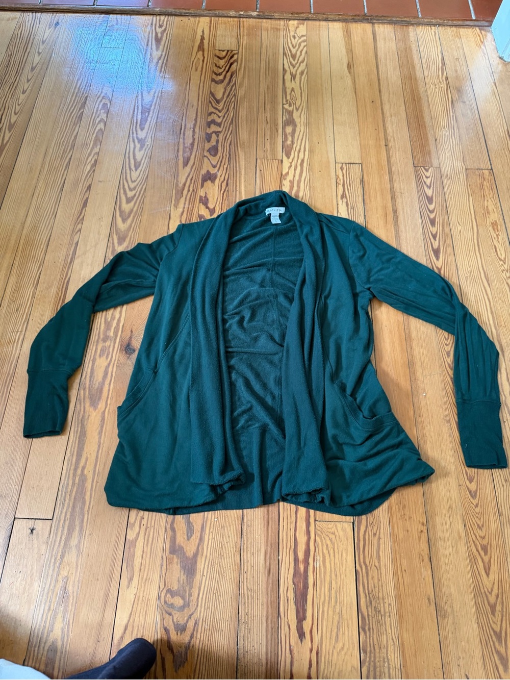 Athleta Pranayama Wrap Cardigan Green Open Front Thumbhole Size Small